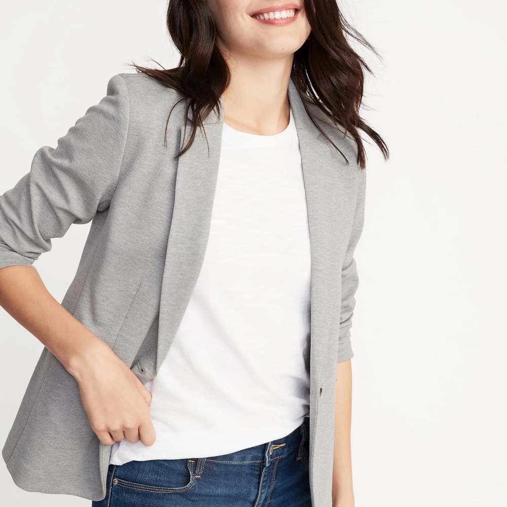 Old Navy Black Classic Ponte Knit Blazer in Light Gray (Size M)